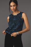 Thumbnail View 1: The Lainie High-Neck Lace Cutwork Blouse: Sleeveless Velvet Edition