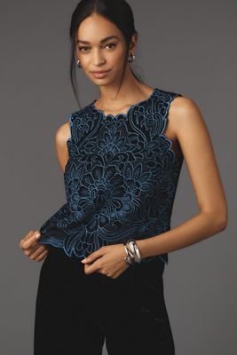 The Lainie Sleeveless Velvet Lace Cutwork Blouse