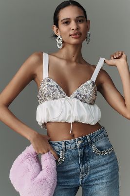 For Love & Lemons Sequin Bubble-Hem Strappy Blouse