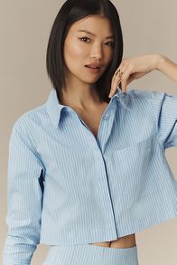 Slide View: 4: Maeve Long-Sleeve Collared Striped Blouse