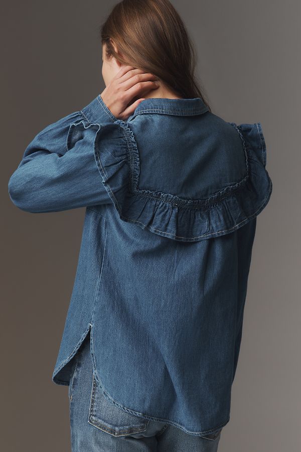 Slide View: 2: Pilcro Ruffled Chambray Buttondown Shirt