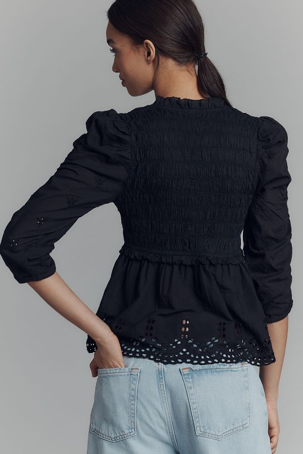 Slide View: 2: By Anthropologie Ruched-Sleeve Smocked Blouse