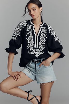 By Anthropologie Ruffled Popover Blouse