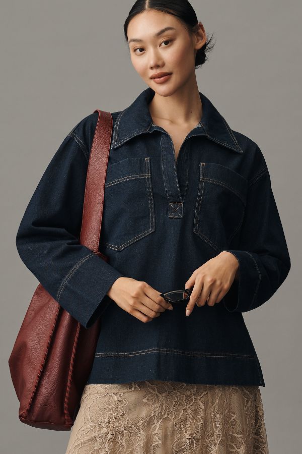 Slide View: 1: Shona Joy Rita Patch Pocket Denim Blouse