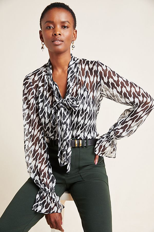 Slide View: 1: Diane von Furstenberg Tie-Neck Silk Blouse