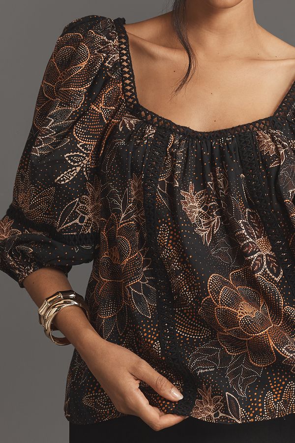 Slide View: 4: Farm Rio Lace Inset Peasant Blouse