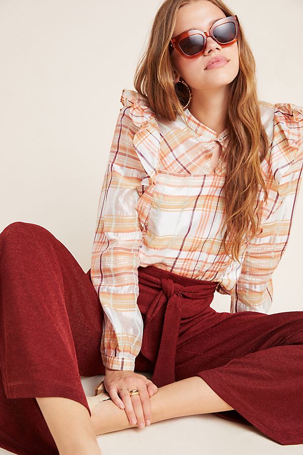 Slide View: 1: Polly Ruffled Peasant Blouse