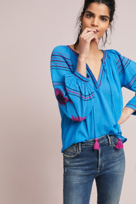 blue peasant top