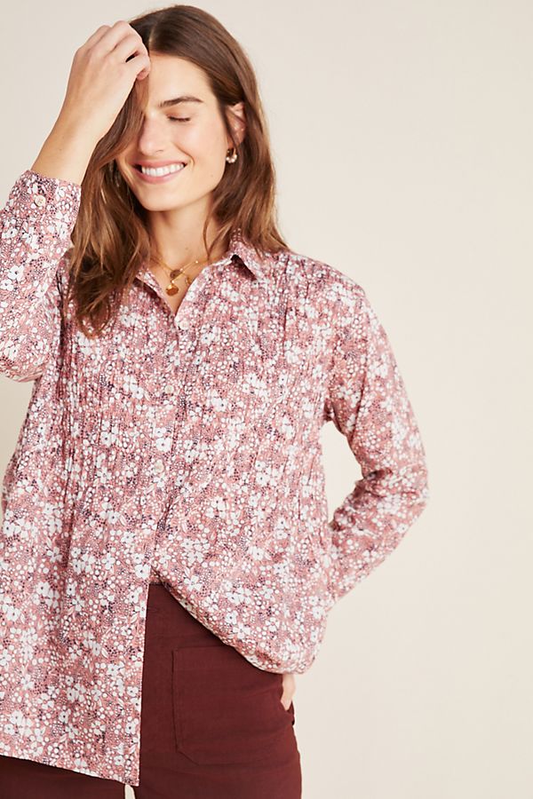 Slide View: 1: The Sasha Smocked Boyfriend Buttondown