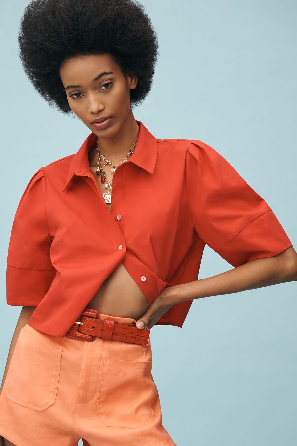 Slide View: 1: Maeve Lantern-Sleeve Blouse