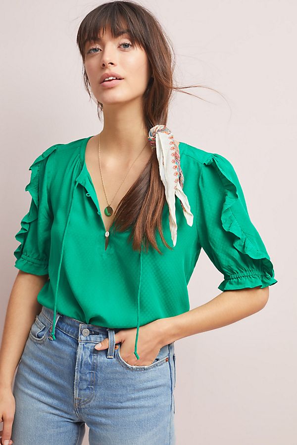 Slide View: 1: Hina Puff-Sleeved Blouse