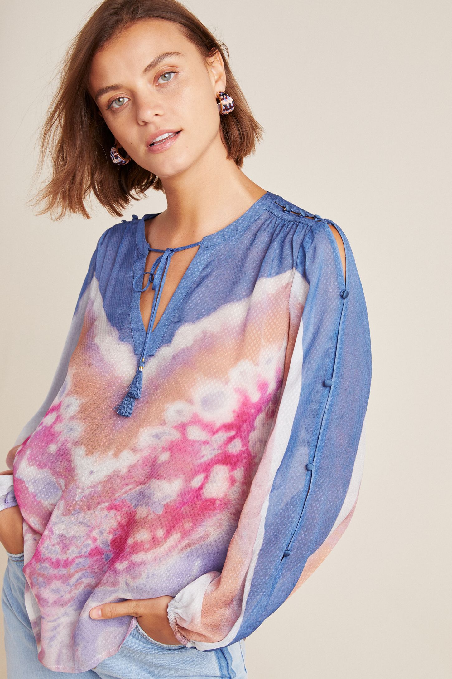Reed Tie Dyed Sheer Peasant Blouse Anthropologie