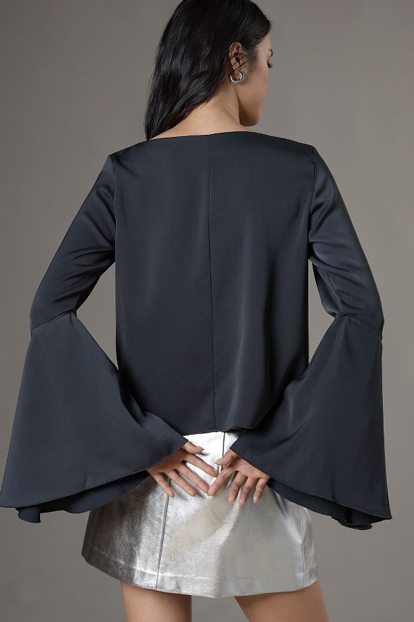 Slide View: 2: By Anthropologie Bell-Sleeve Satin Blouse