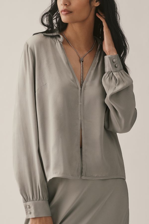 Slide View: 4: By Anthropologie Long-Sleeve Silky Top