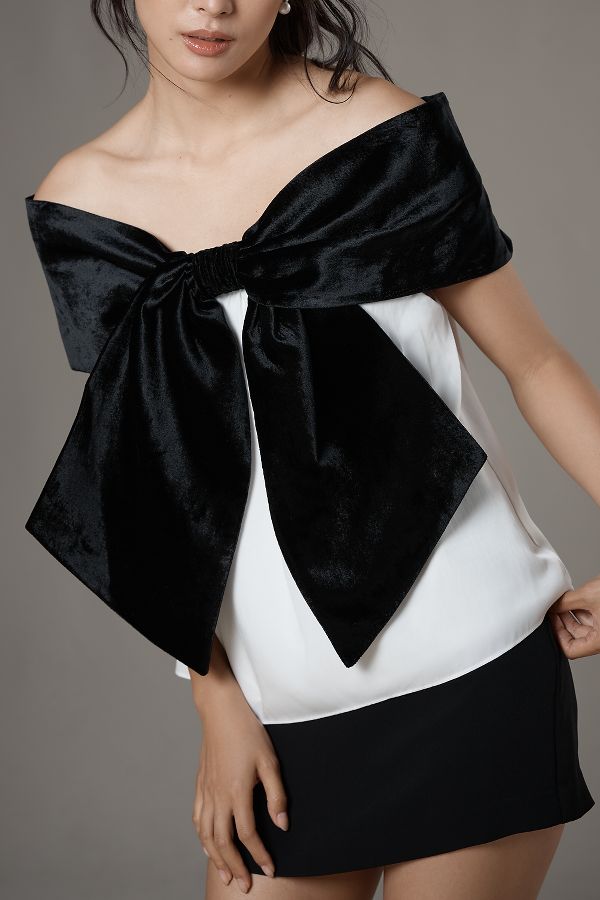 Slide View: 2: Mare Mare Colourblock Off-The-Shoulder Bow Top