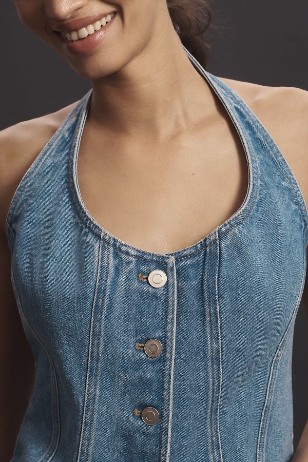 Slide View: 4: Gilet en Denim Raccourci à Col Halter Mare Mare