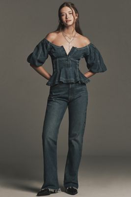 Pilcro Puff-Sleeve Peplum Blouse