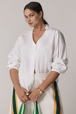 Universal Standard Plus Cotton Poplin V-Neck Blouse