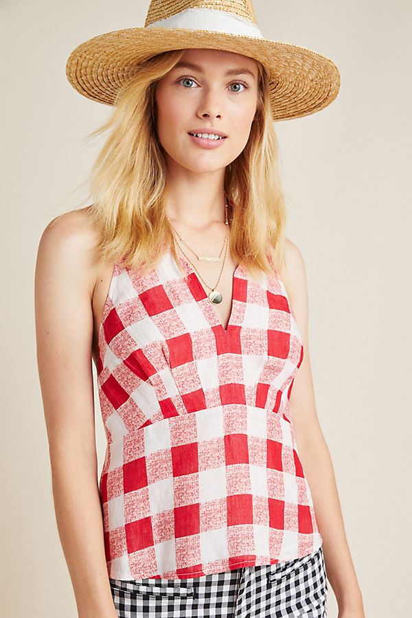 Slide View: 1: Cassia Gingham Linen Halter