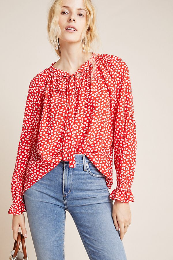 Slide View: 1: Dottie Silk Peasant Blouse