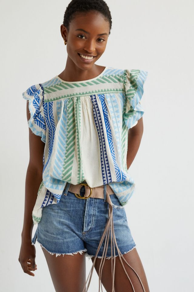 Embroidered Ruffle Blouse Anthropologie
