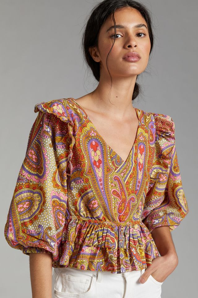 Ruffled Abstract Blouse | Anthropologie