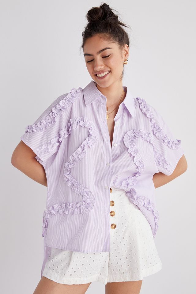 Striped Ruffled Buttondown Anthropologie 3196