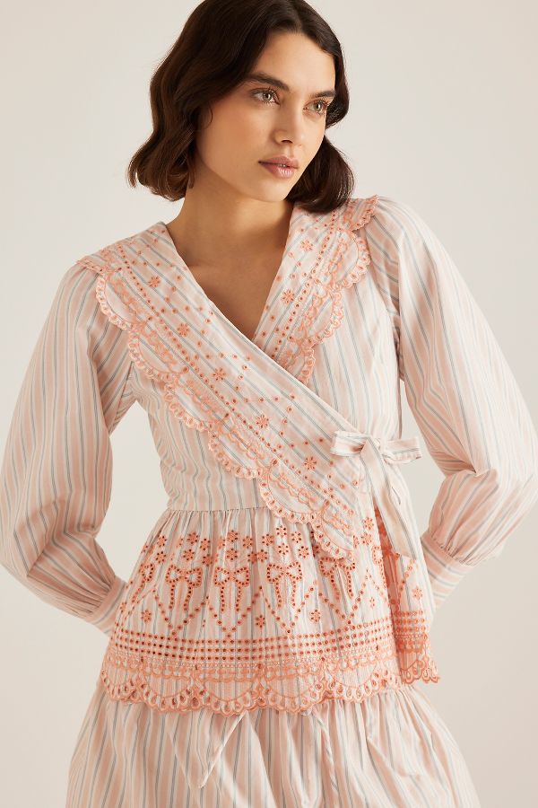 Slide View: 2: Damson Madder Anais Embroidered Wrap Blouse