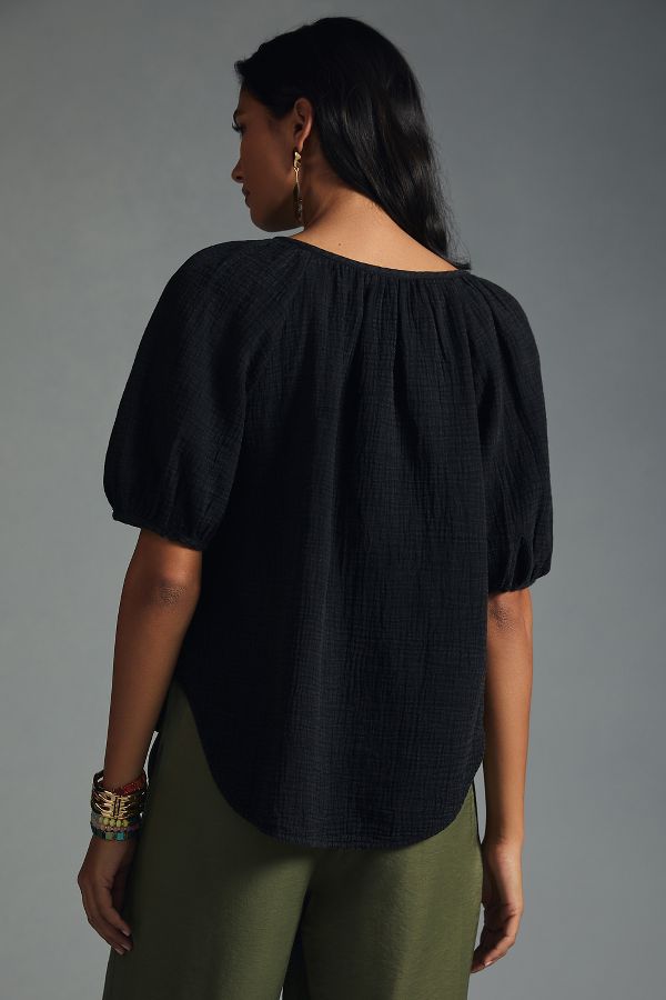 Slide View: 2: Pilcro Puff-Sleeve Gauze Blouse