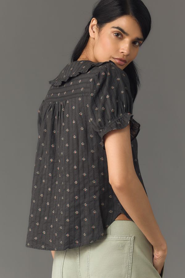 Slide View: 2: The Keira Collared Button-Front Blouse by Pilcro