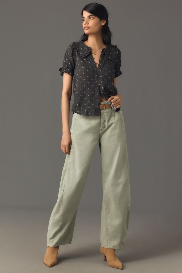 Slide View: 3: The Keira Collared Button-Front Blouse by Pilcro