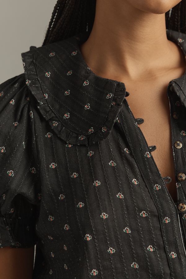 Slide View: 7: The Keira Collared Button-Front Blouse by Pilcro