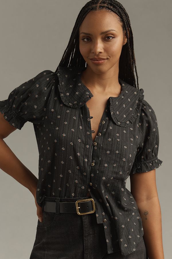 Slide View: 4: The Keira Collared Button-Front Blouse by Pilcro