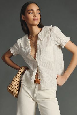 The Keira Collared Button-Front Blouse by Pilcro