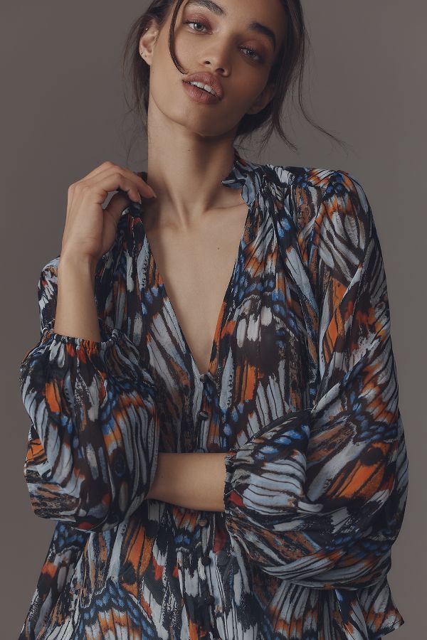 Slide View: 4: The Estela Sheer Printed Blouse