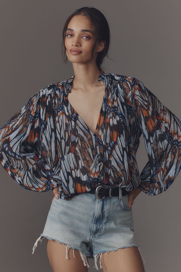 Slide View: 1: The Estela Sheer Printed Blouse