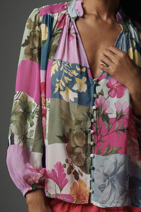 Slide View: 4: The Estela Sheer Printed Blouse