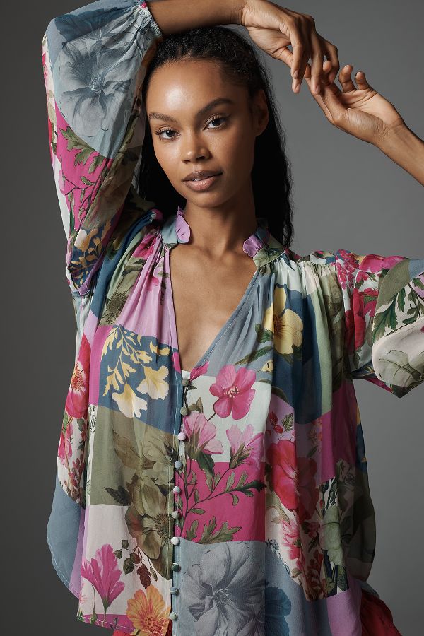 Slide View: 1: The Estela Sheer Printed Blouse