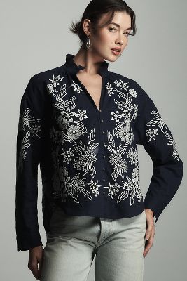 The Tavi Long-Sleeve Blouse by Pilcro: Embroidered Edition