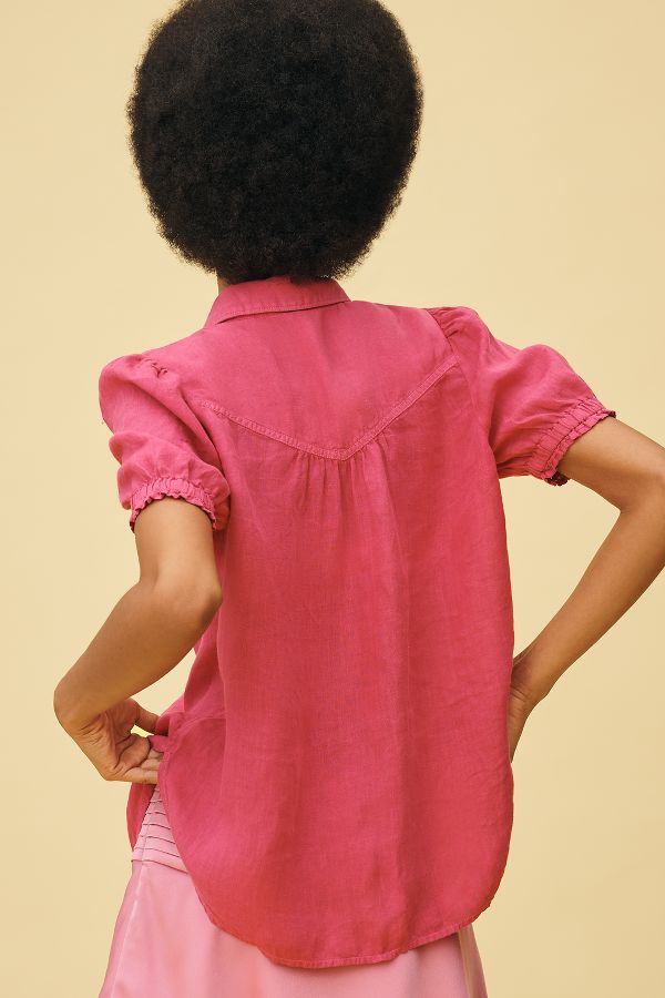 Slide View: 2: The Aly Puff-Sleeve Blouse by Pilcro: Linen Edition