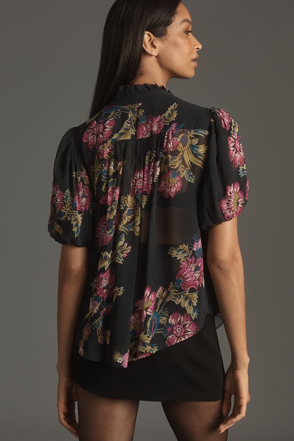 Slide View: 2: The Estela Sheer Printed Blouse: Short-Sleeve Edition