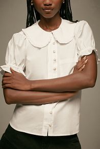 Slide View: 4: The Keira Collared Button-Front Blouse by Pilcro: Poplin Edition