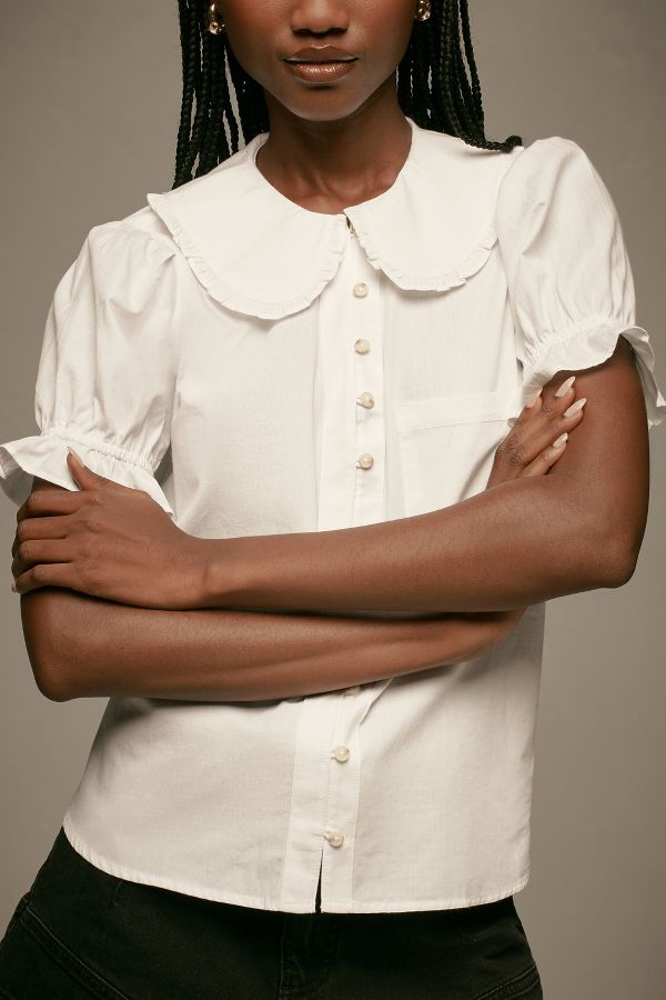 Slide View: 4: The Keira Collared Button-Front Blouse by Pilcro: Poplin Edition