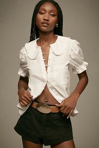 Slide View: 1: The Keira Collared Button-Front Blouse by Pilcro: Poplin Edition