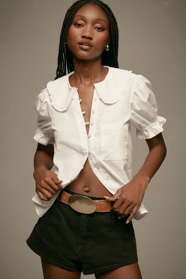 Slide View: 1: The Keira Collared Button-Front Blouse by Pilcro: Poplin Edition