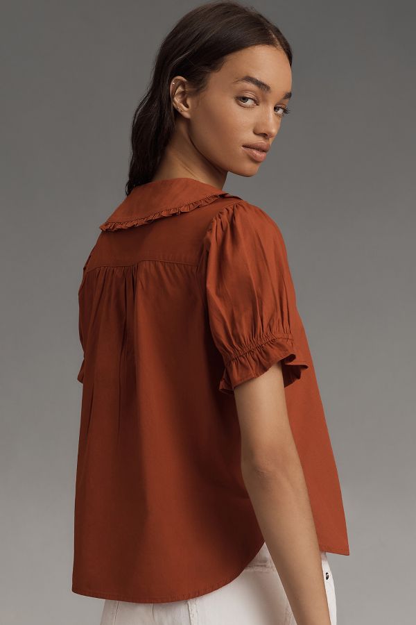 Slide View: 2: The Keira Collared Button-Front Blouse by Pilcro: Poplin Edition