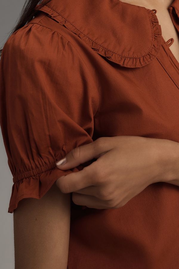 Slide View: 3: The Keira Collared Button-Front Blouse by Pilcro: Poplin Edition