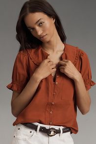 Slide View: 1: The Keira Collared Button-Front Blouse by Pilcro: Poplin Edition