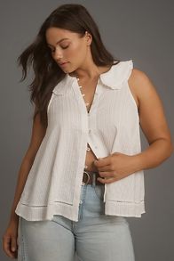 Slide View: 5: The Keira Collared Button-Front Blouse by Pilcro: Tank Edition