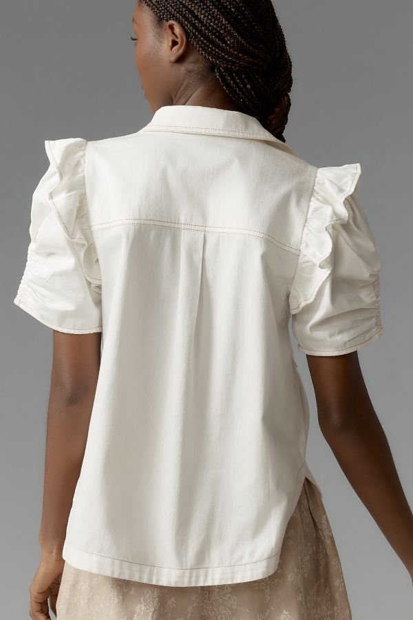 Slide View: 2: The Ozzi Ruffle-Sleeve Buttondown Shirt by Pilcro